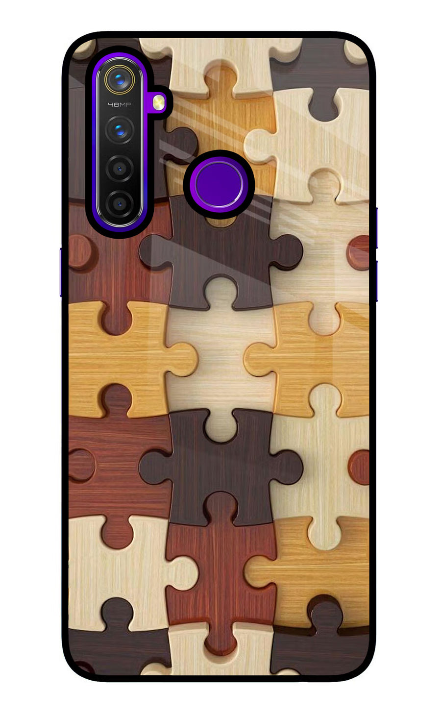 Wooden Puzzle Realme 5 Pro Back Cover, Glass case