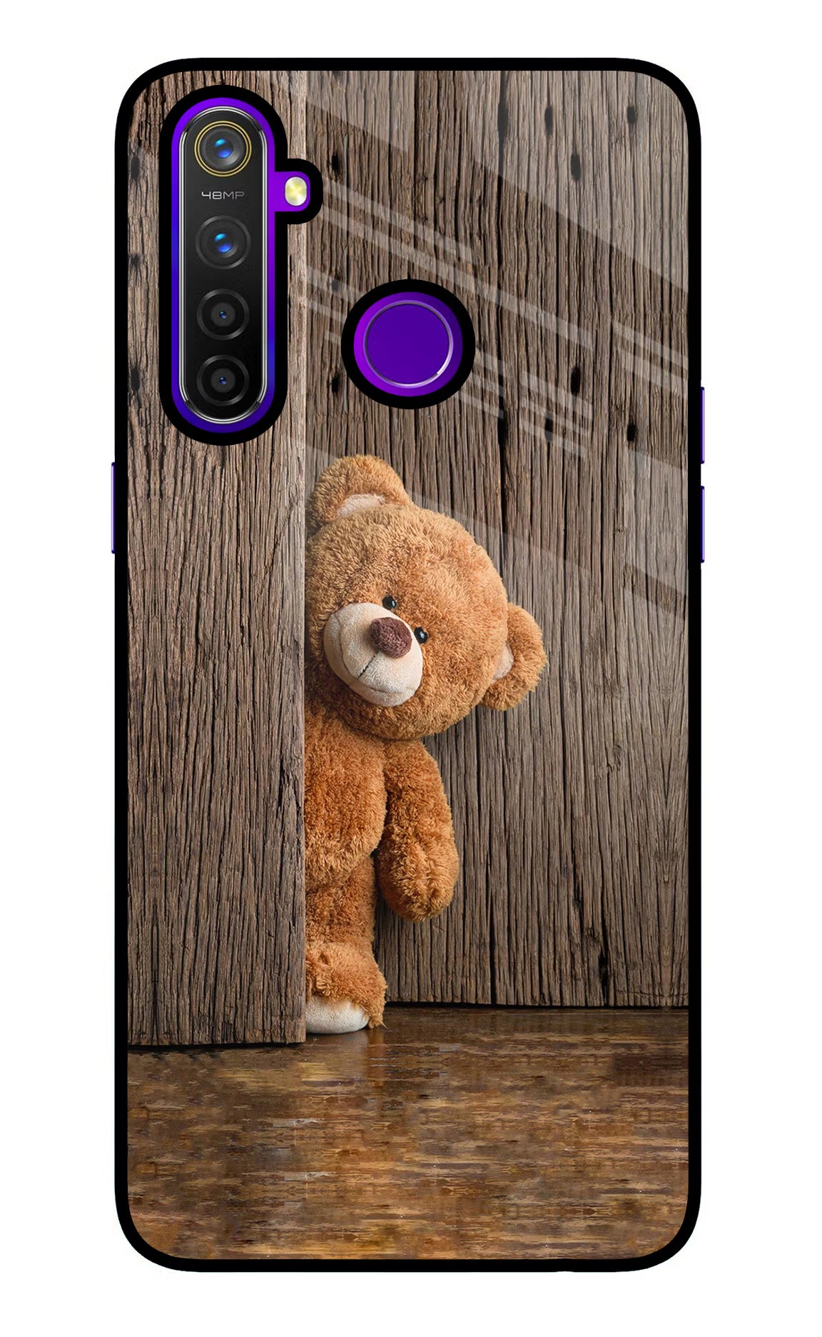 Teddy Wooden Realme 5 Pro Glass Case Back Cover by Casekaro