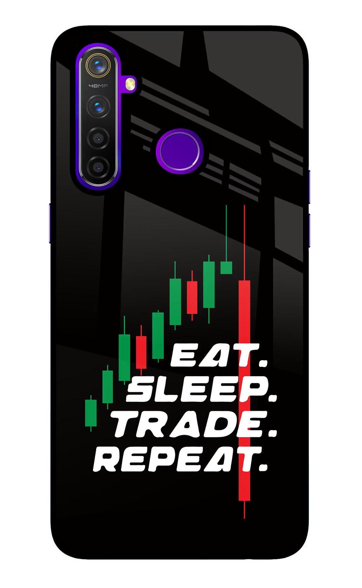 Eat Sleep Trade Repeat Realme 5 Pro Glass Case Back Cover by Casekaro