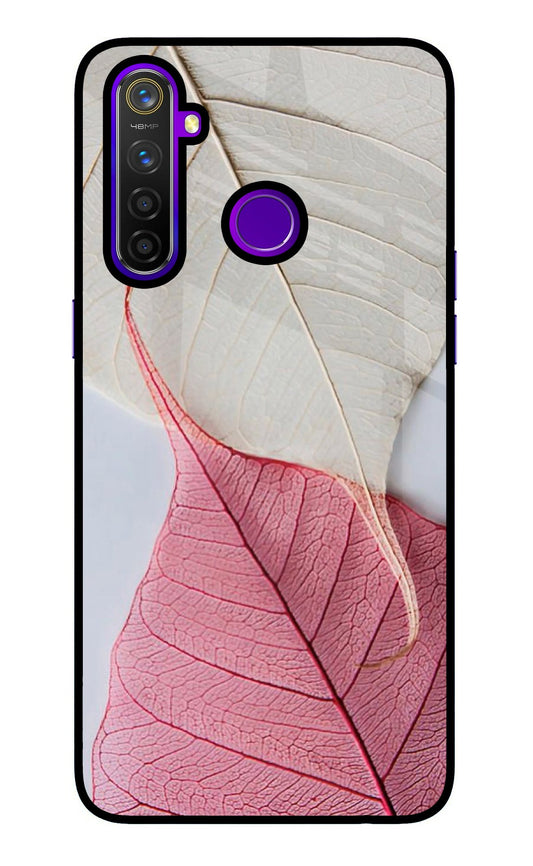 White Pink Leaf Realme 5 Pro Glass Case