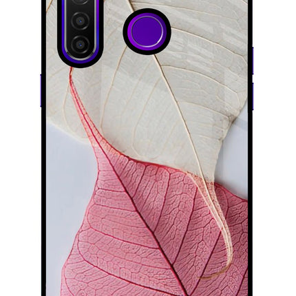 White Pink Leaf Realme 5 Pro Glass Case