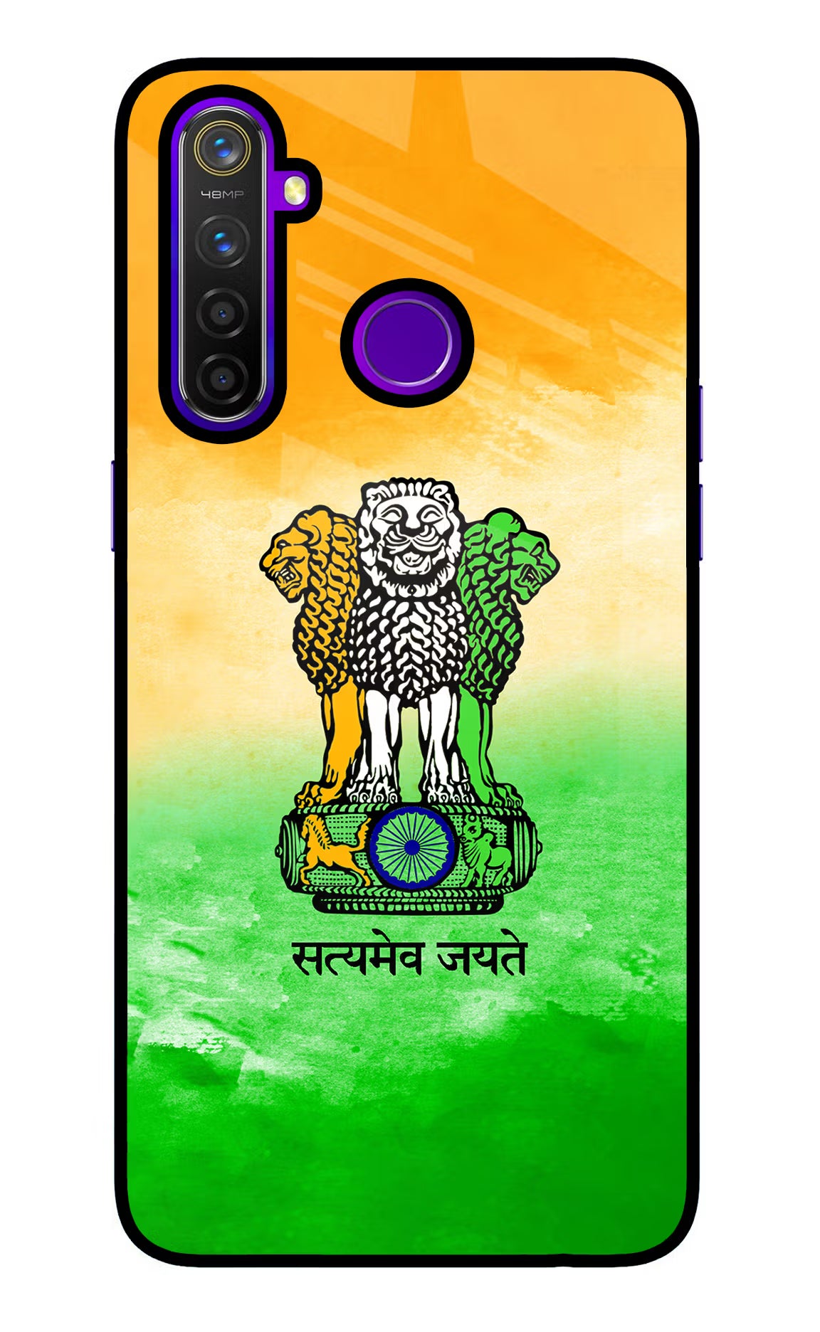 Satyamev Jayate Flag Realme 5 Pro Glass Case Back Cover by Casekaro