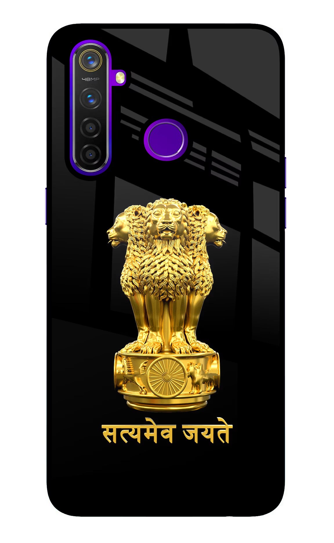 Satyamev Jayate Golden Realme 5 Pro Glass Case Back Cover by Casekaro