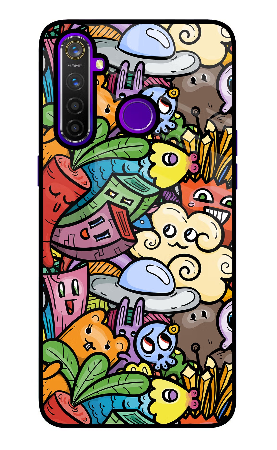 Veggie Doodle Realme 5 Pro Glass Case Back Cover by Casekaro