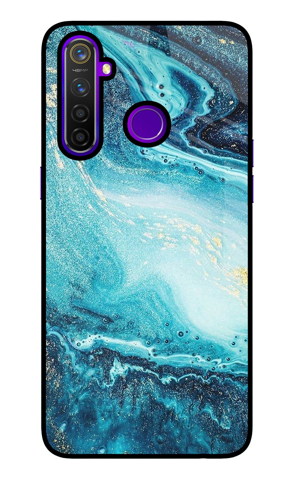 Blue Glitter Marble Realme 5 Pro Glass Case