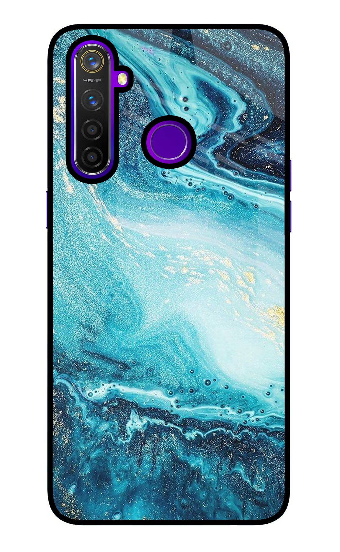 Blue Glitter Marble Realme 5 Pro Glass Case Back Cover by Casekaro