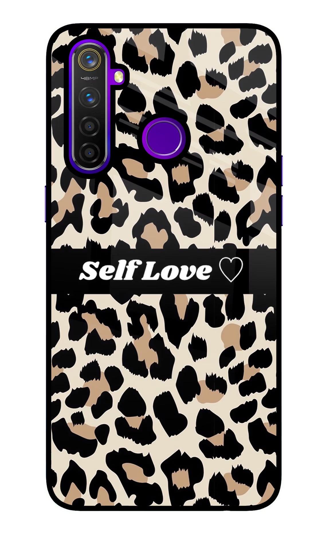 Leopard Print Self Love Realme 5 Pro Glass Case Back Cover by Casekaro