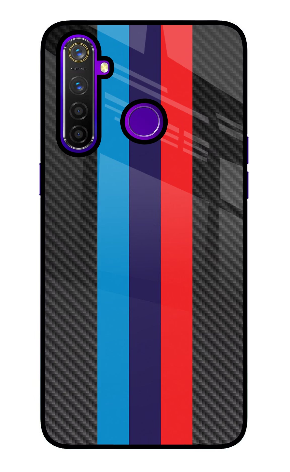 BMW Stripes Pattern Realme 5 Pro Glass Case Back Cover by Casekaro