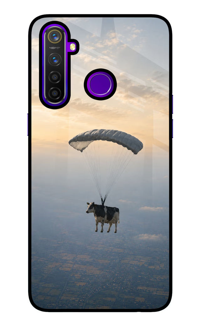 Skydiving Cow Realme 5 Pro Glass Case