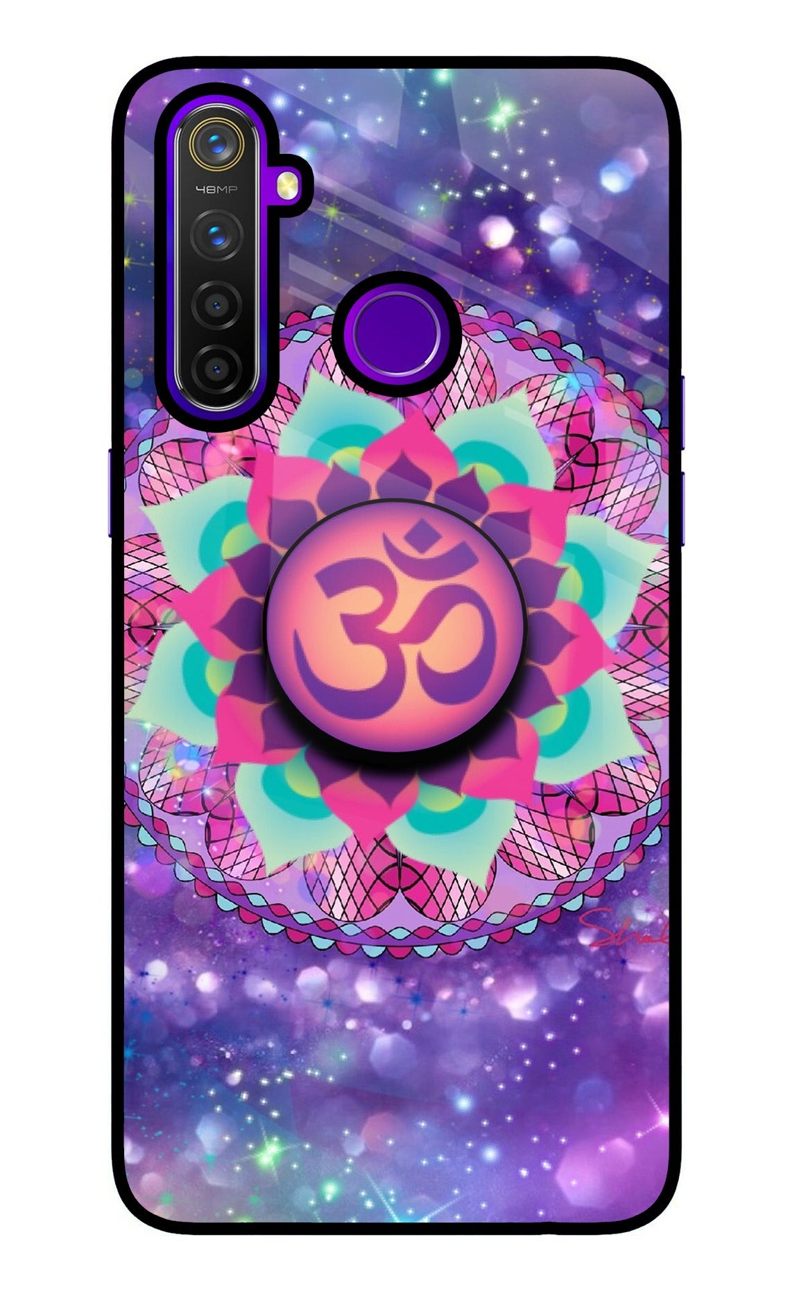 Om Purple Realme 5 Pro Glass Case