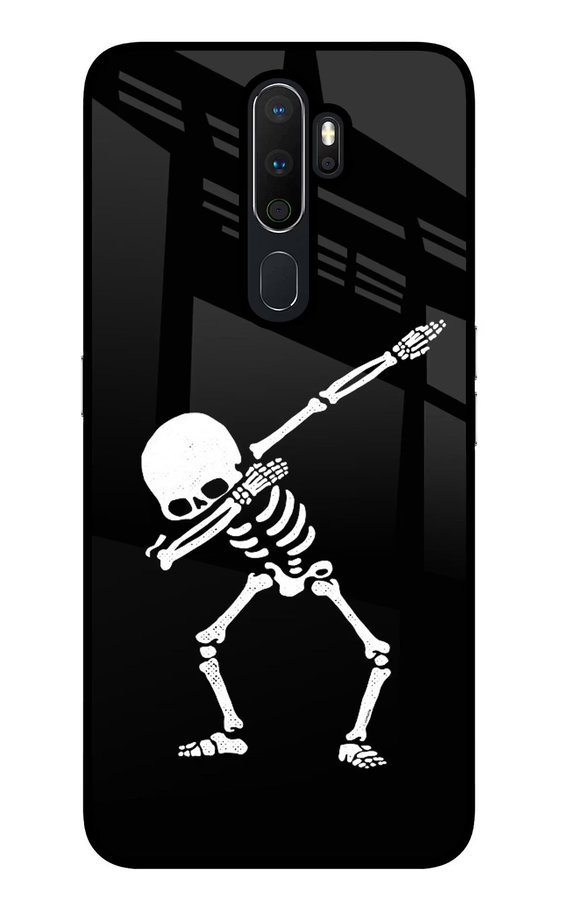 Dabbing Skeleton Art Oppo A5 2020/A9 2020 Glass Case Back Cover by Casekaro