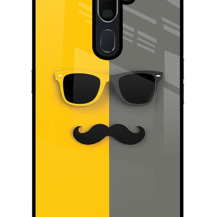 Sunglasses with Mustache Oppo A5 2020/A9 2020 Glass Case Back Cover by Casekaro