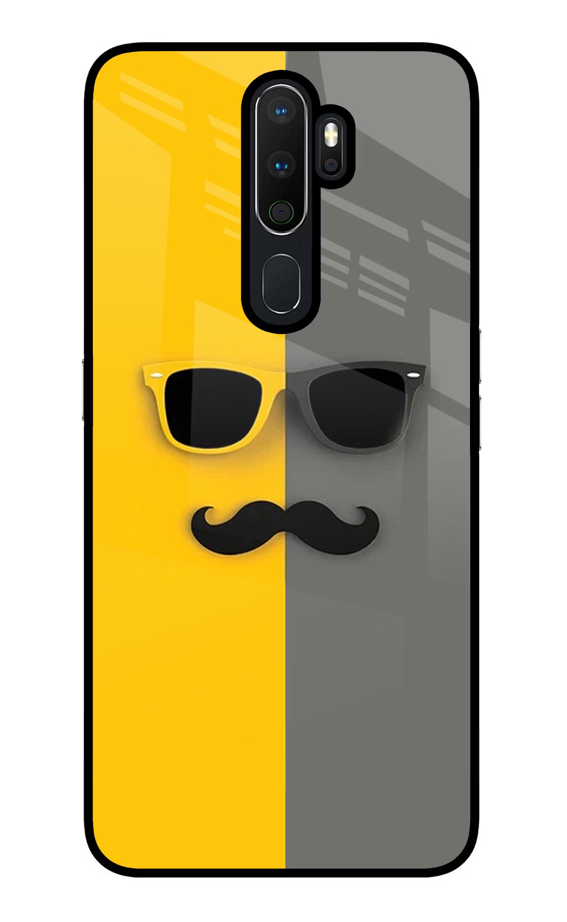 Sunglasses with Mustache Oppo A5 2020/A9 2020 Glass Case Back Cover by Casekaro