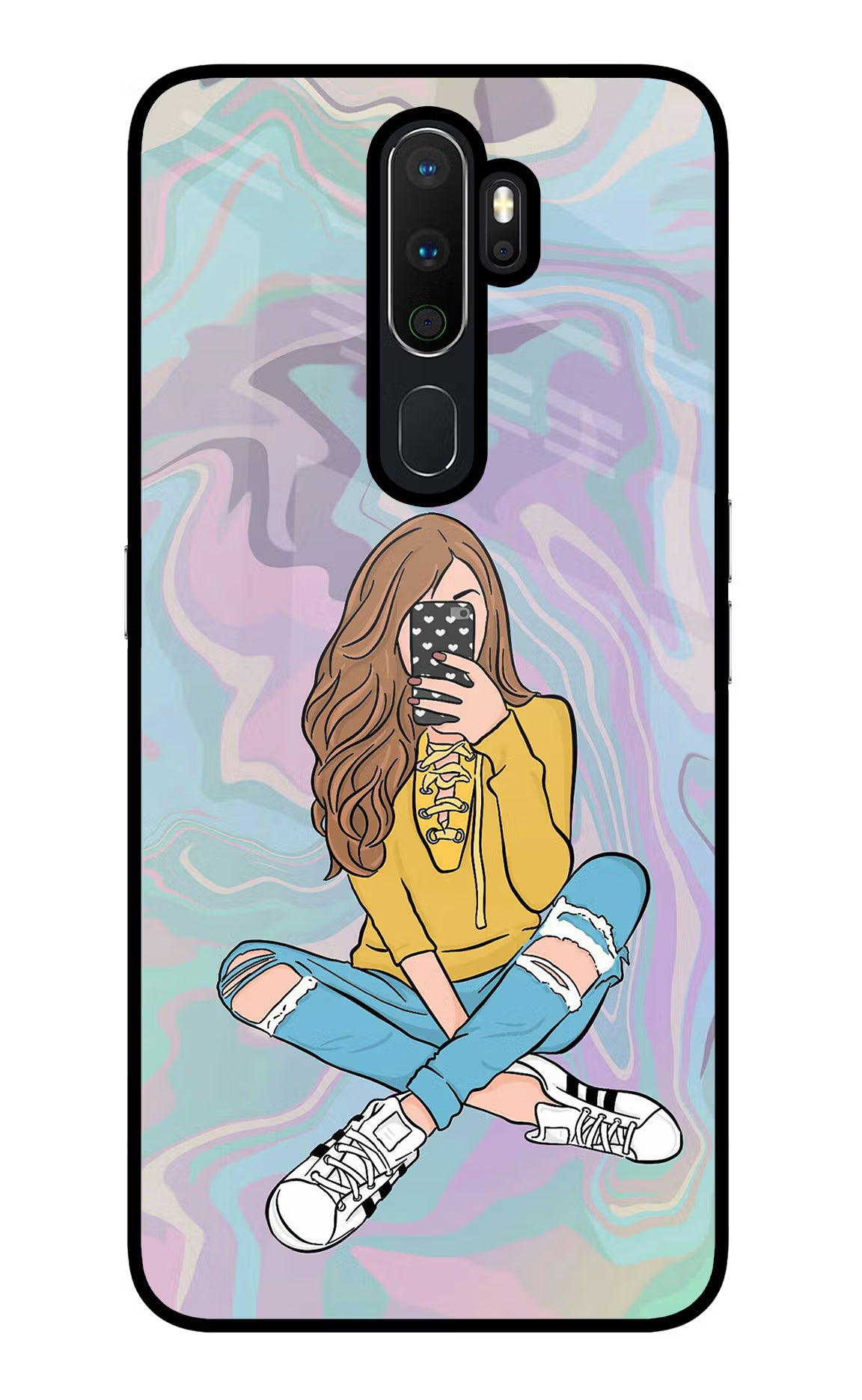 Selfie Girl Oppo A5 2020/A9 2020 Glass Case Back Cover by Casekaro