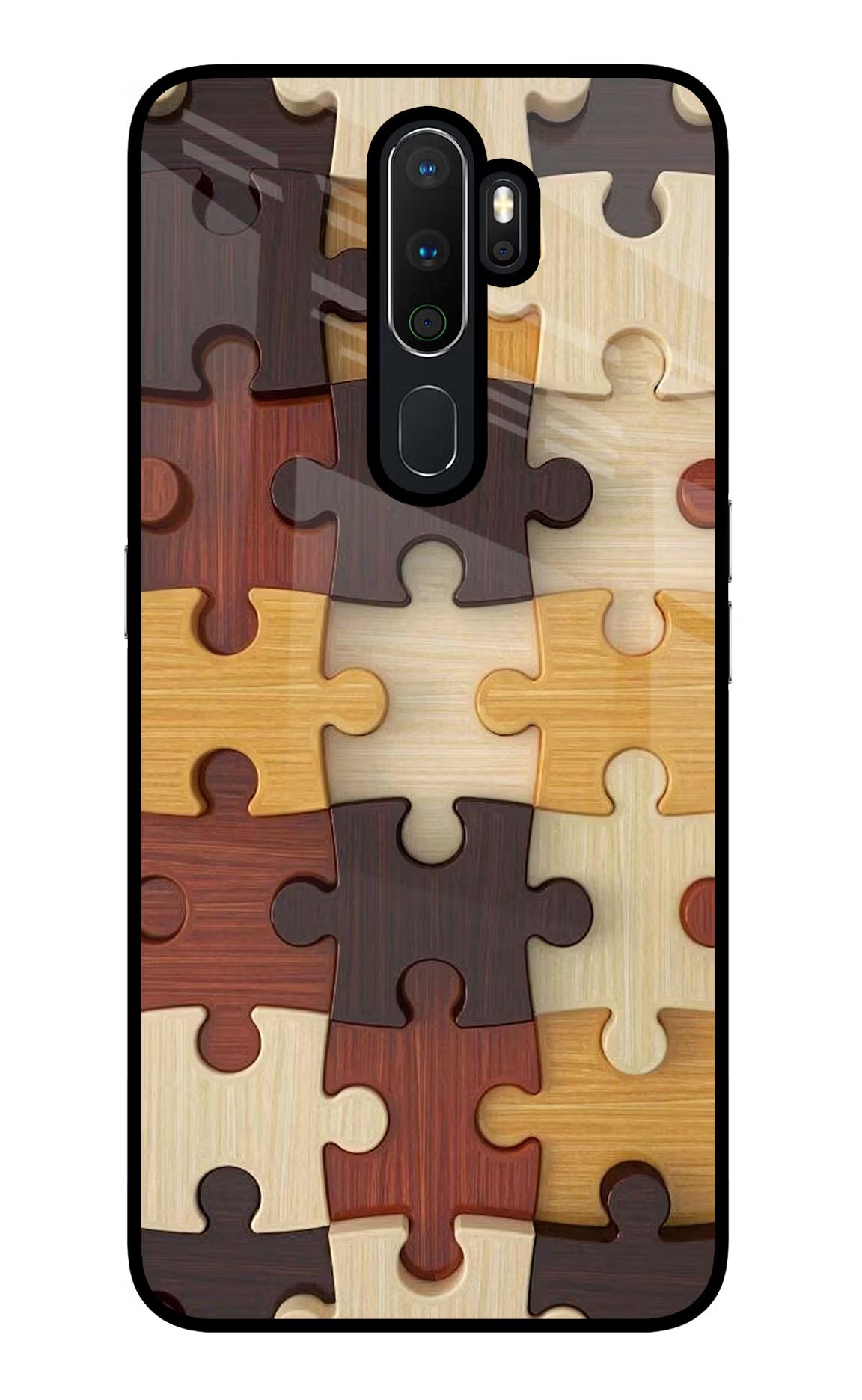 Wooden Puzzle Oppo A5 2020/A9 2020 Glass Case Back Cover by Casekaro