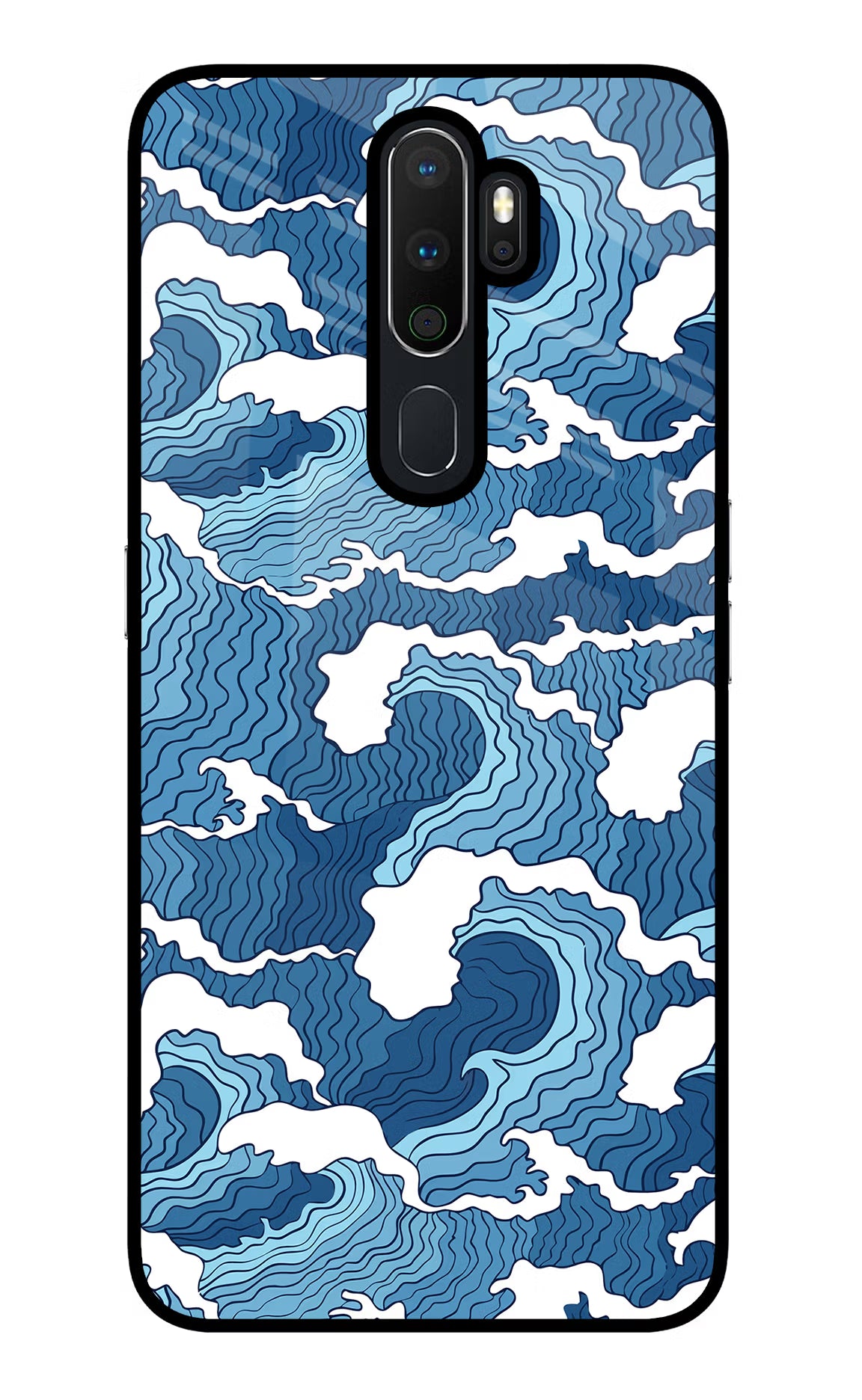 Blue Waves Oppo A5 2020/A9 2020 Glass Case Back Cover by Casekaro