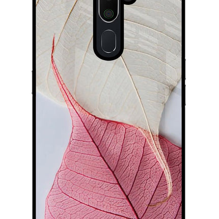 White Pink Leaf Oppo A5 2020/A9 2020 Glass Case Back Cover by Casekaro