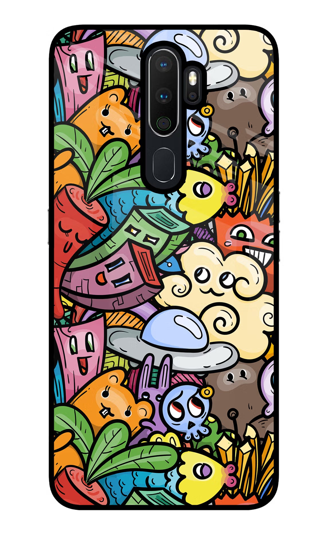 Veggie Doodle Oppo A5 2020/A9 2020 Glass Case Back Cover by Casekaro