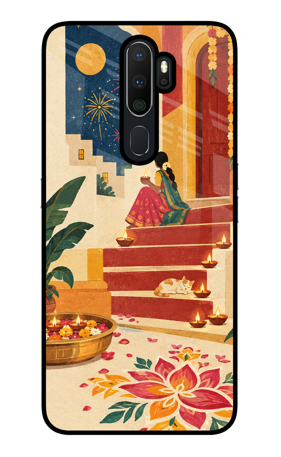 Diwali Rangoli Oppo A5 2020/A9 2020 Back Cover, Glass case