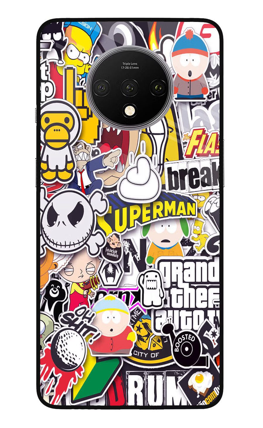 Sticker Bomb Oneplus 7T Back Cover, Glass case