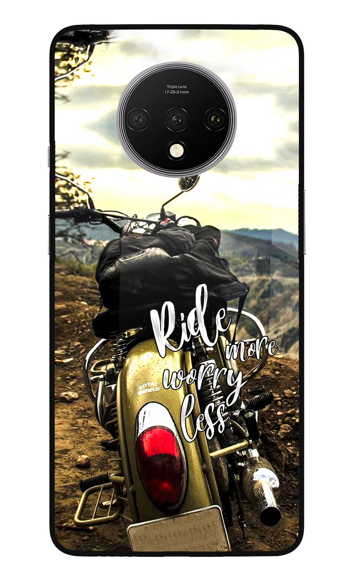 Ride More Worry Less Oneplus 7T Glass Case Back Cover by Casekaro