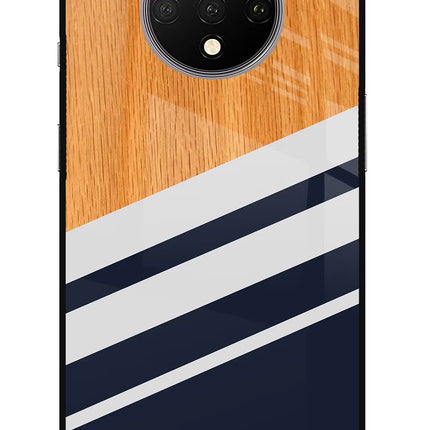 Blue and white wooden Oneplus 7T Glass Case