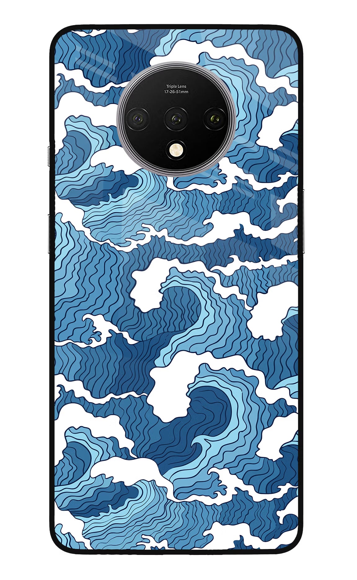 Blue Waves Oneplus 7T Glass Case Back Cover by Casekaro