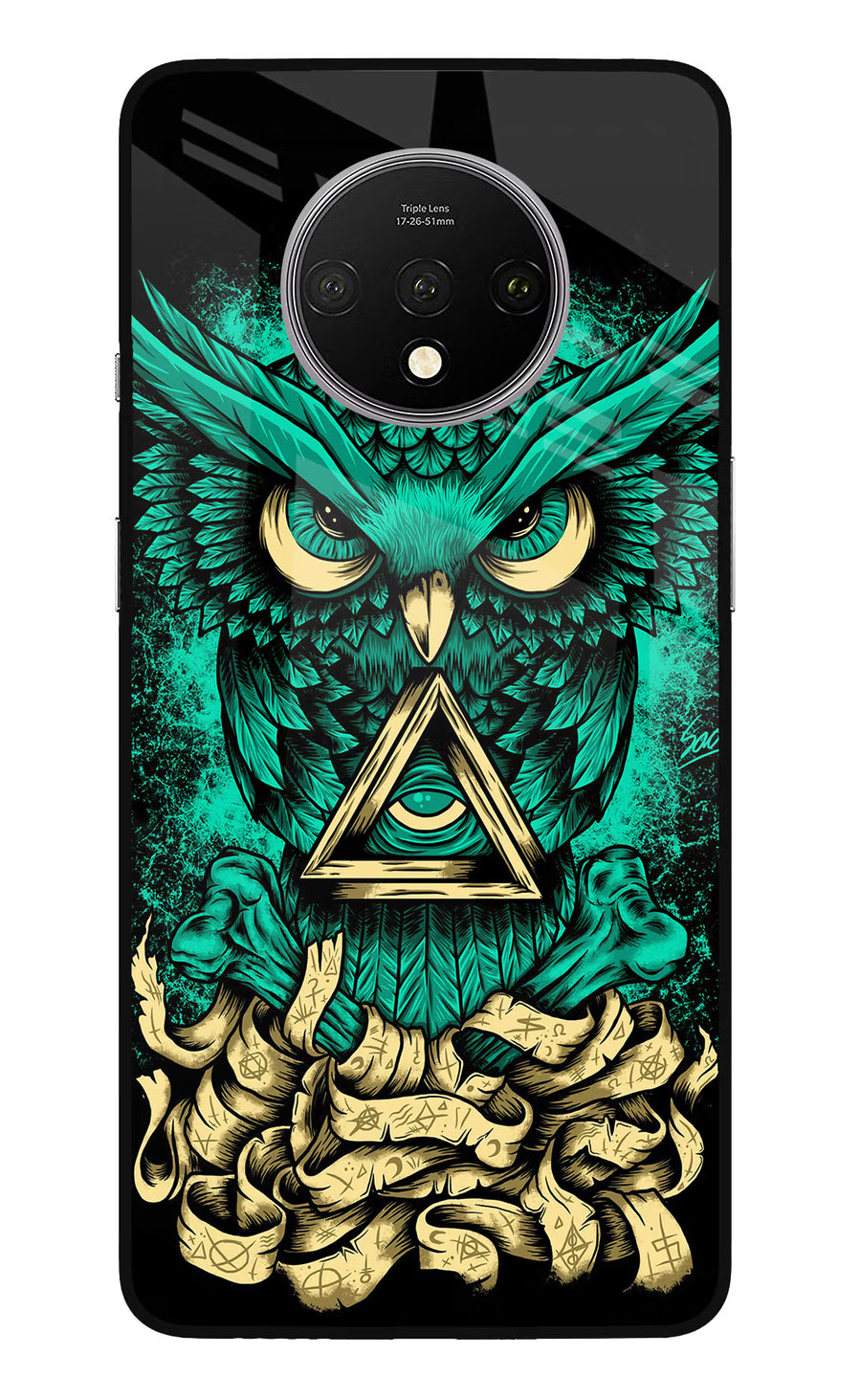 Green Owl Oneplus 7T Back Cover, Glass case