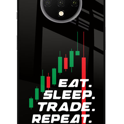 Eat Sleep Trade Repeat Oneplus 7T Glass Case