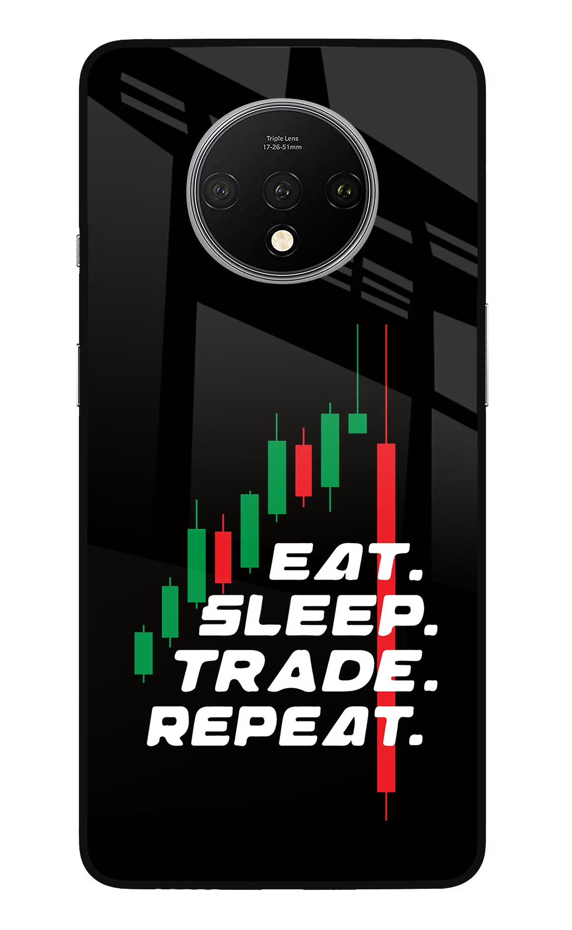 Eat Sleep Trade Repeat Oneplus 7T Glass Case Back Cover by Casekaro