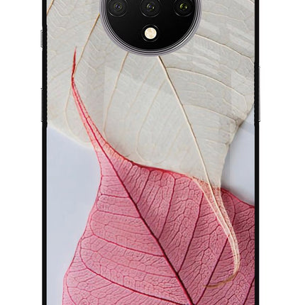 White Pink Leaf Oneplus 7T Glass Case