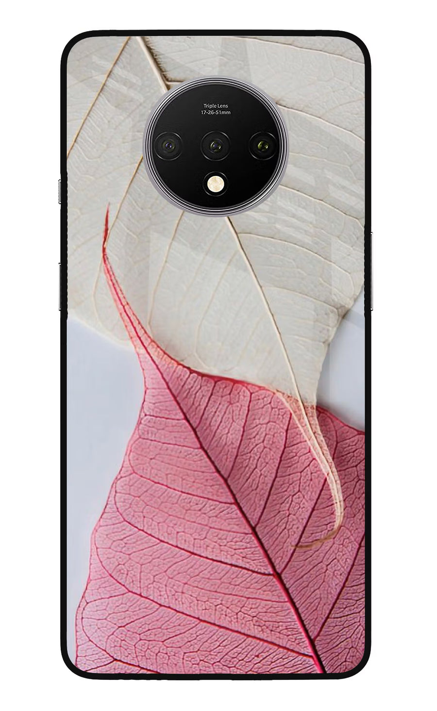 White Pink Leaf Oneplus 7T Back Cover, Glass case