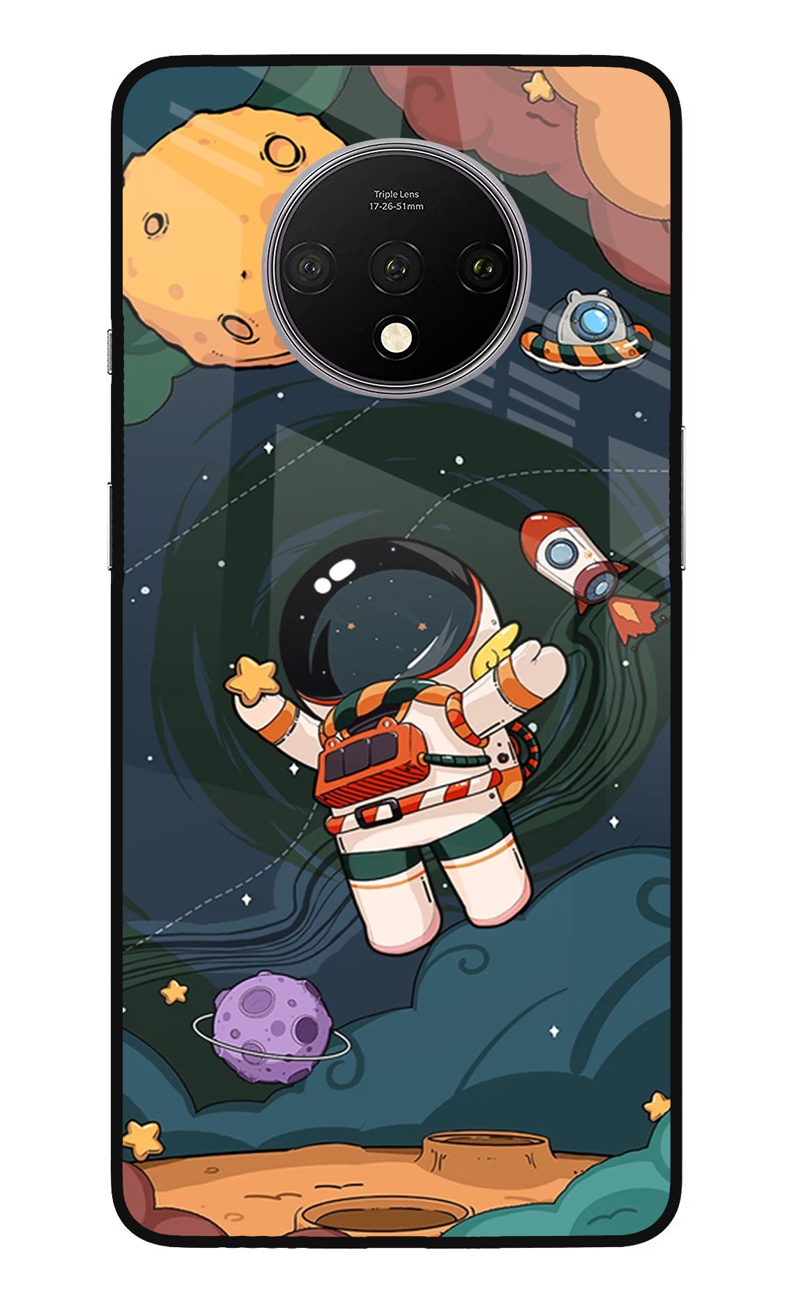Cartoon Astronaut Oneplus 7T Glass Case Back Cover by Casekaro