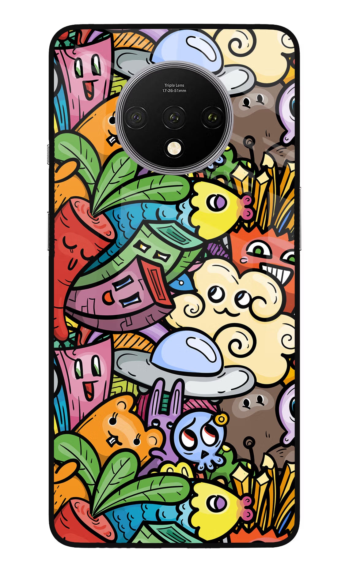 Veggie Doodle Oneplus 7T Glass Case Back Cover by Casekaro