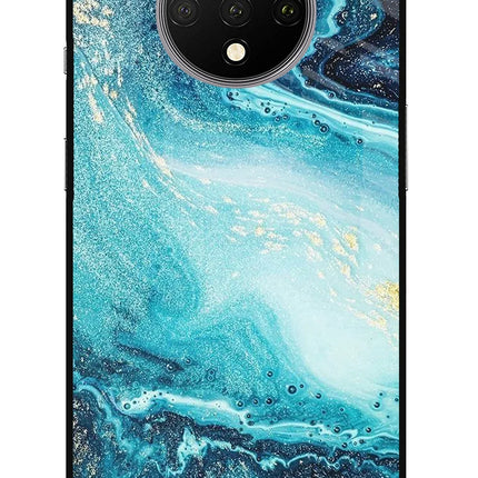 Blue Glitter Marble Oneplus 7T Glass Case