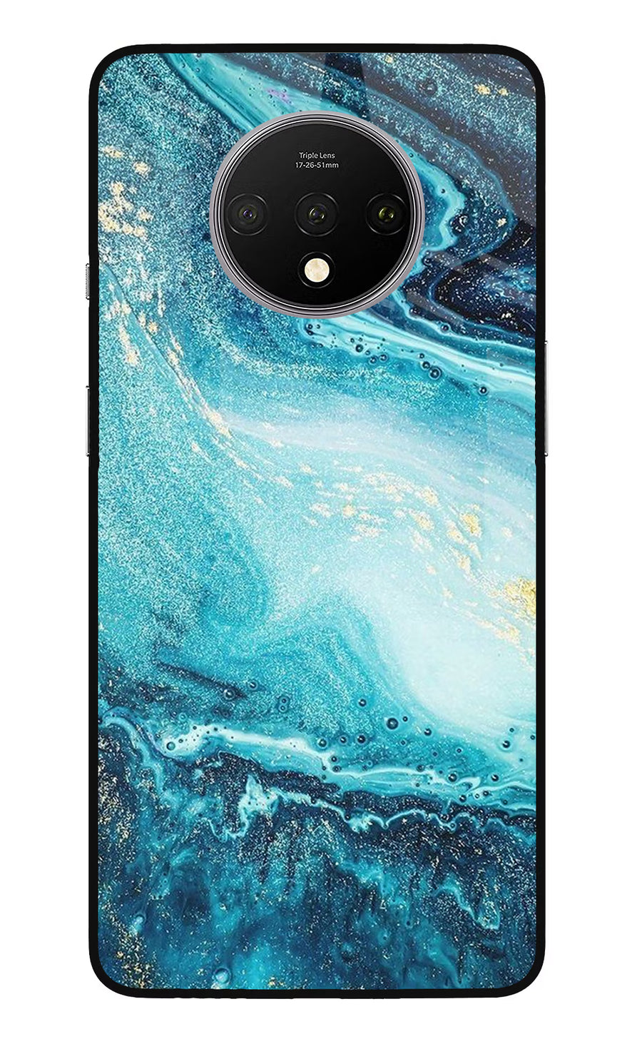 Blue Glitter Marble Oneplus 7T Back Cover, Glass case