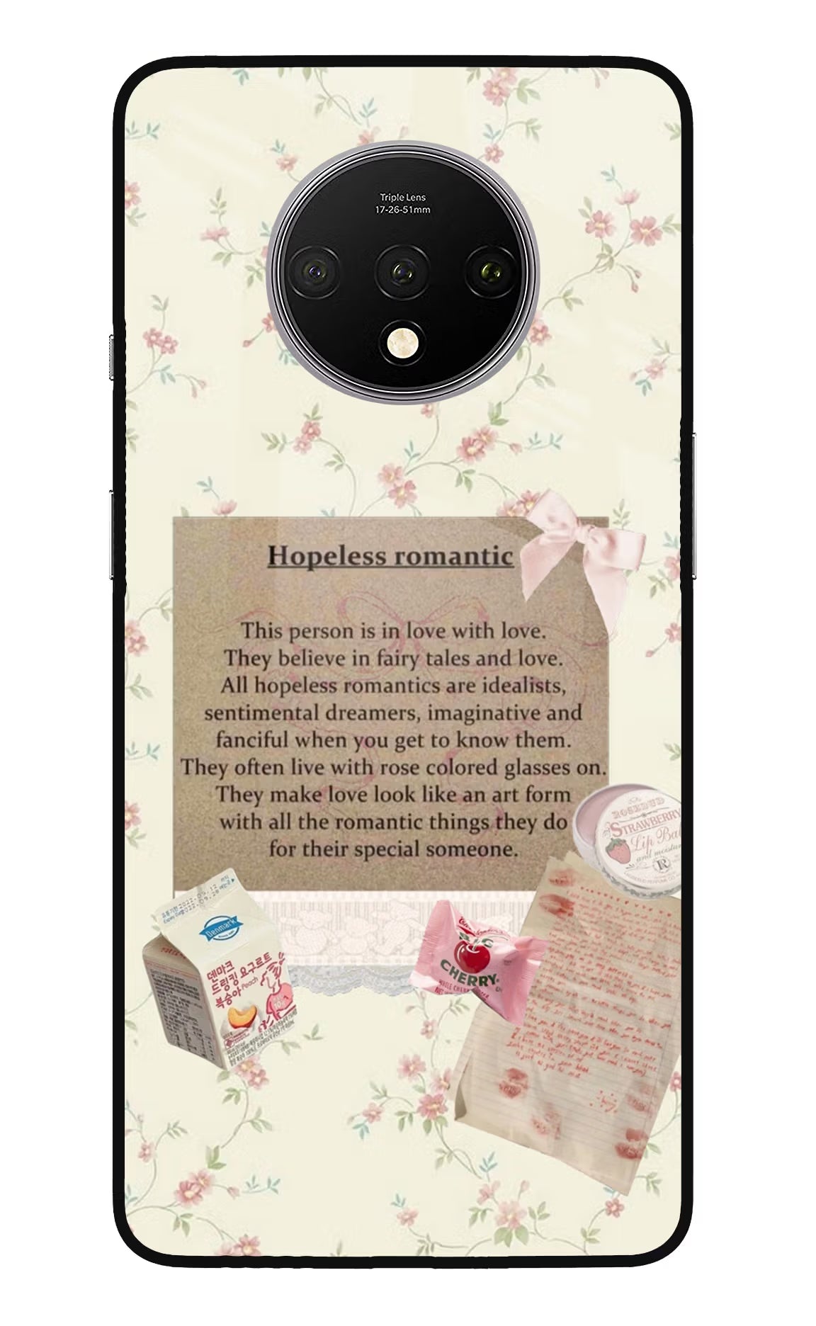Hopeless Romantic Oneplus 7T Glass Case Back Cover by Casekaro