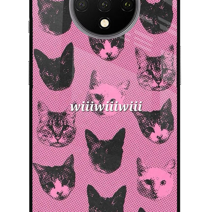 Pink Cats Oneplus 7T Glass Case