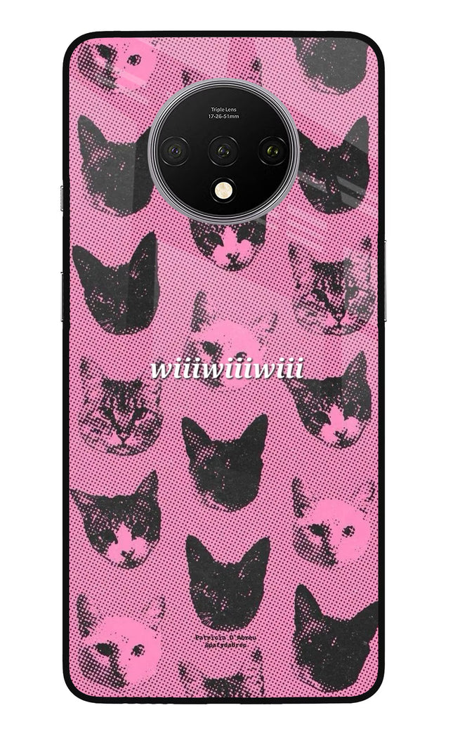 Pink Cats Oneplus 7T Glass Case
