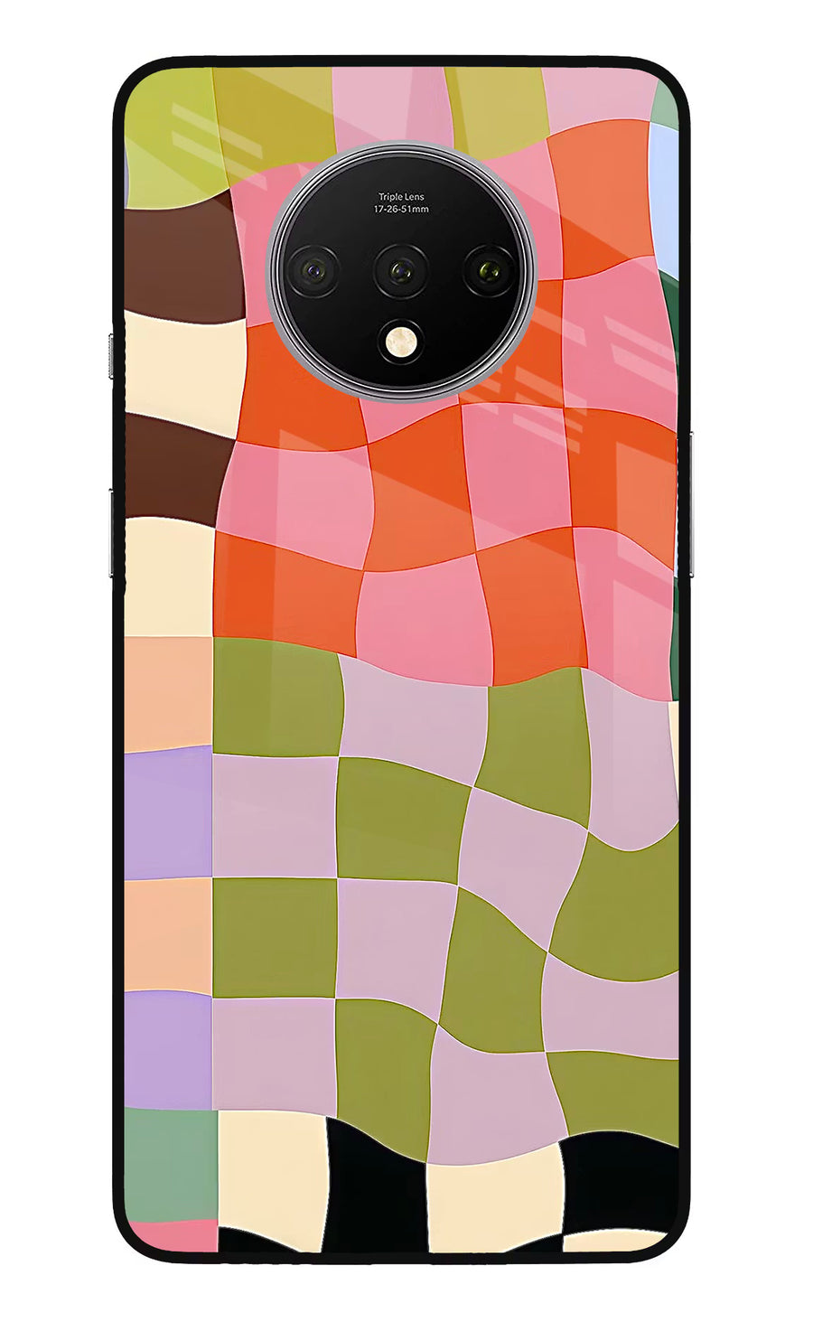 Wavy Grid Oneplus 7T Back Cover, Glass case
