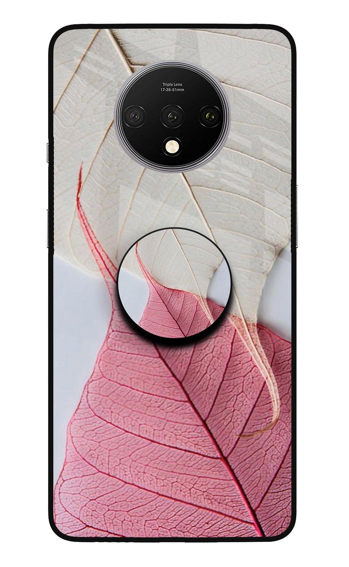 White Pink Leaf Oneplus 7T Glass Case