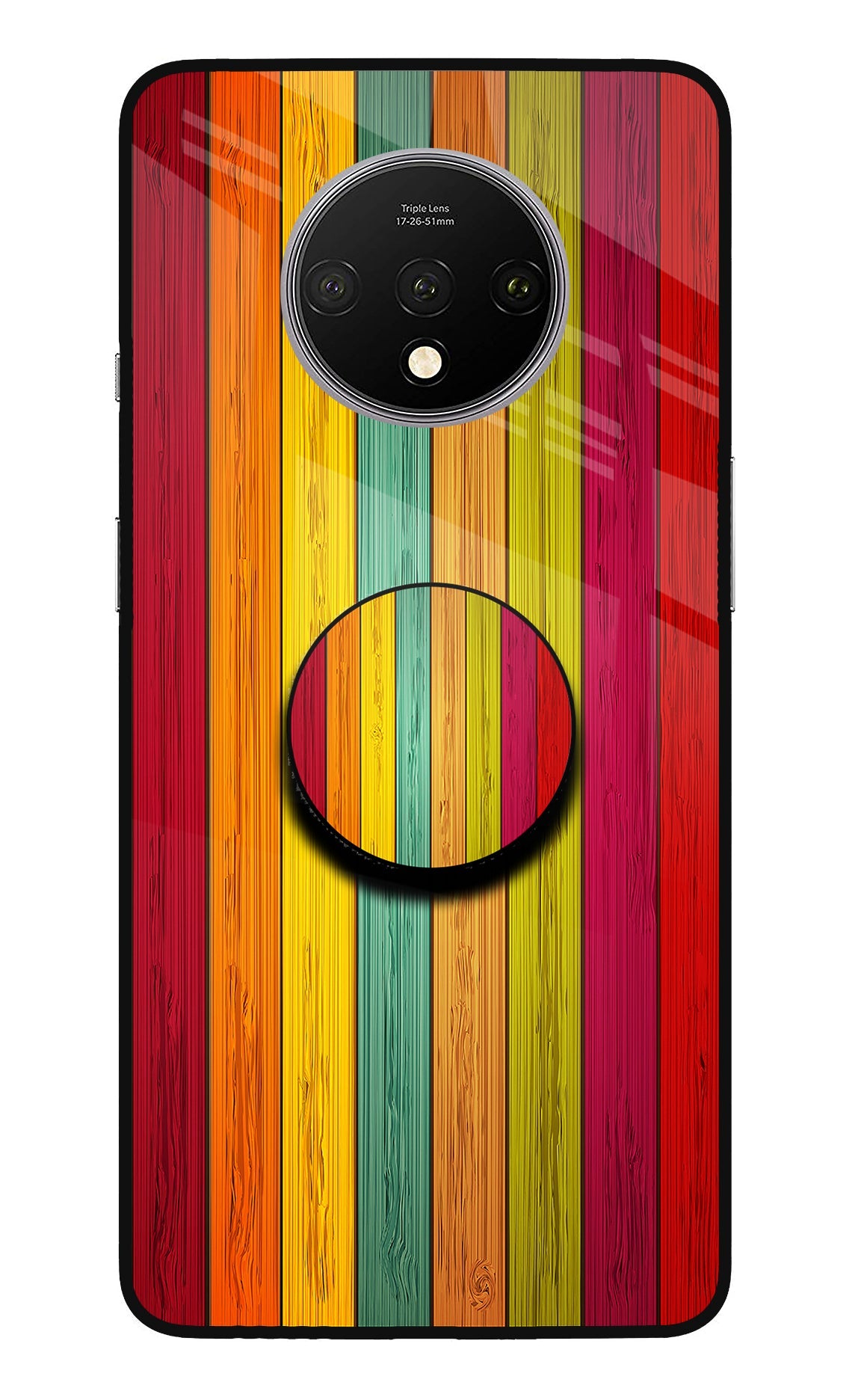 Multicolor Wooden Oneplus 7T Glass Case