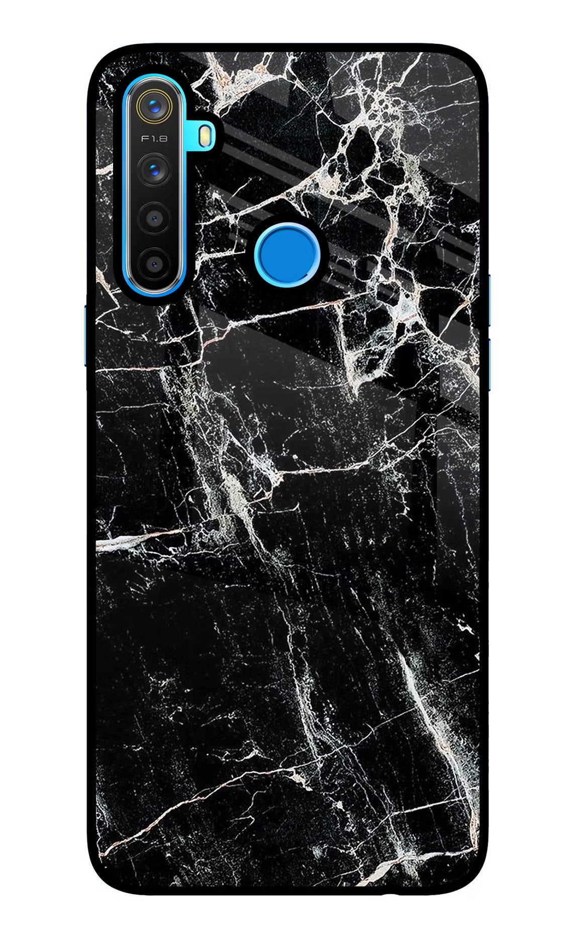 Black Marble Texture Realme 5/5i/5s Glass Case Back Cover by Casekaro