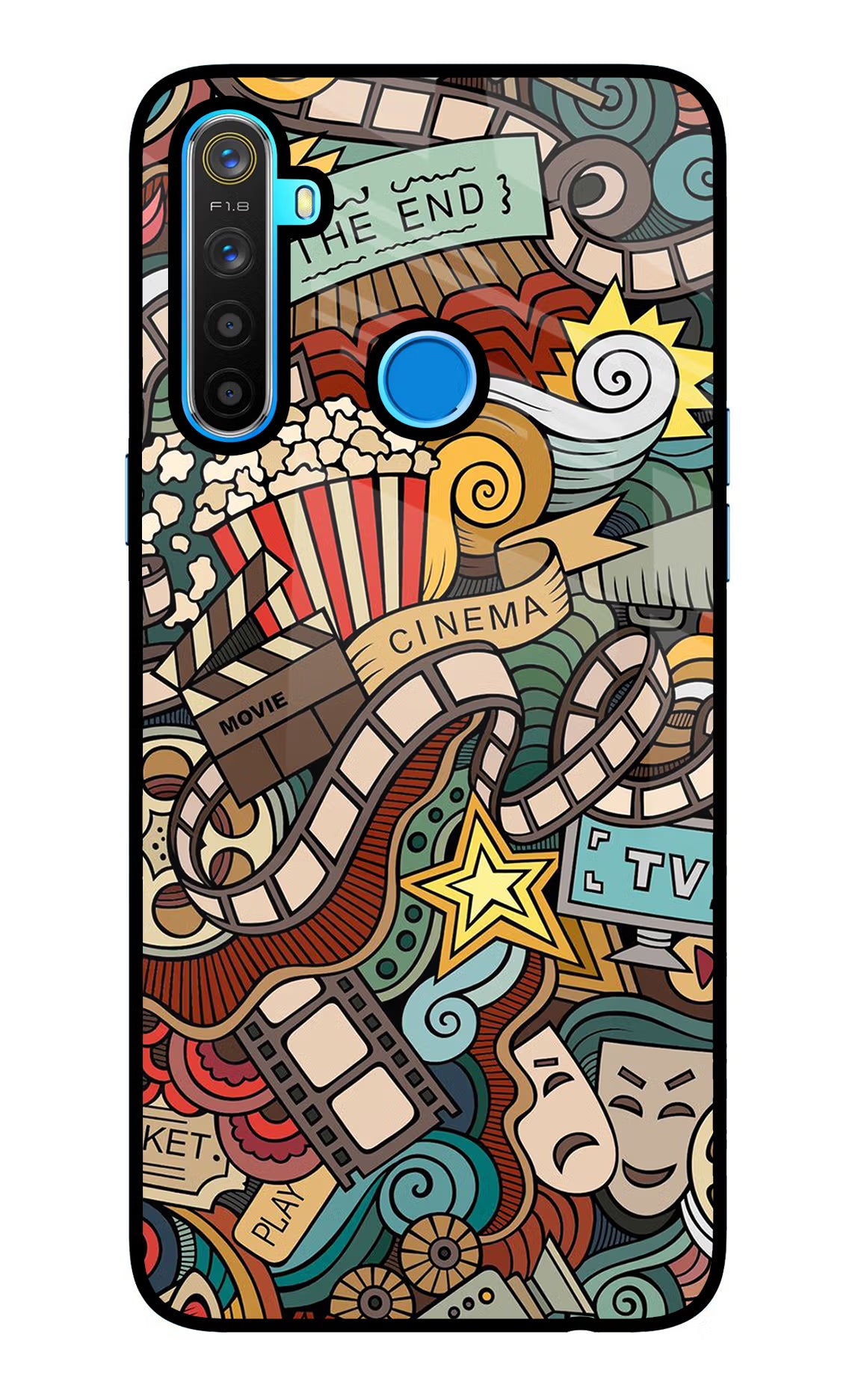 Cinema Abstract Realme 5/5i/5s Glass Case Back Cover by Casekaro