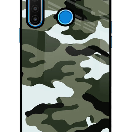 Camouflage Realme 5/5i/5s Glass Case Back Cover by Casekaro
