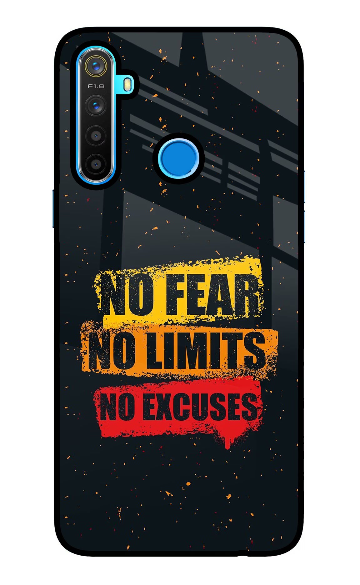 No Fear No Limits No Excuse Realme 5/5i/5s Glass Case Back Cover by Casekaro