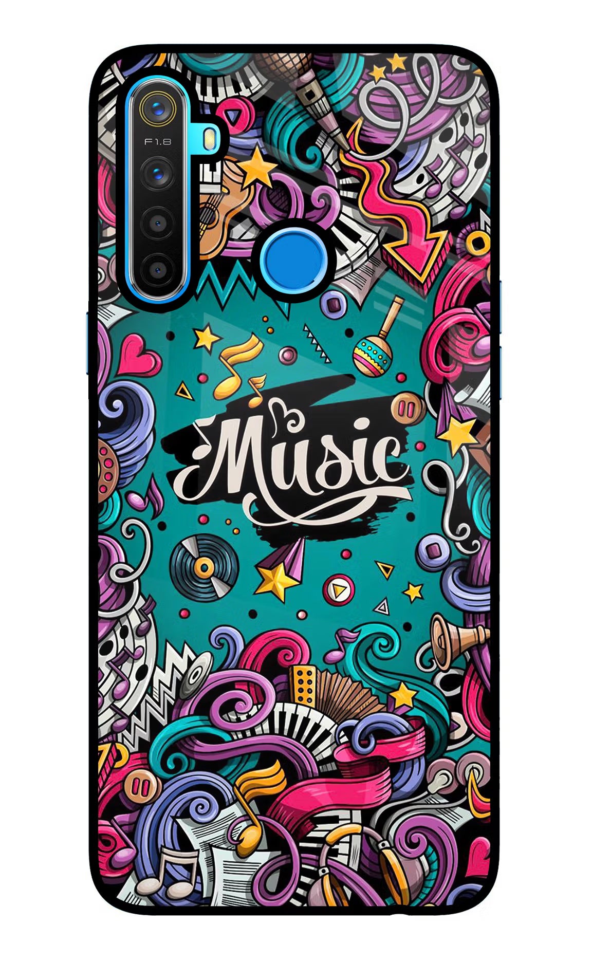 Music Graffiti Realme 5/5i/5s Glass Case Back Cover by Casekaro