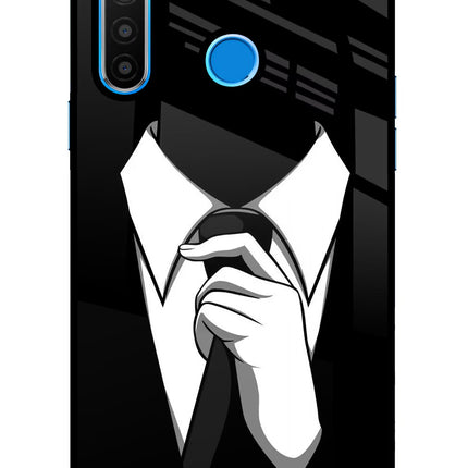 Black Tie Realme 5/5i/5s Glass Case Back Cover by Casekaro