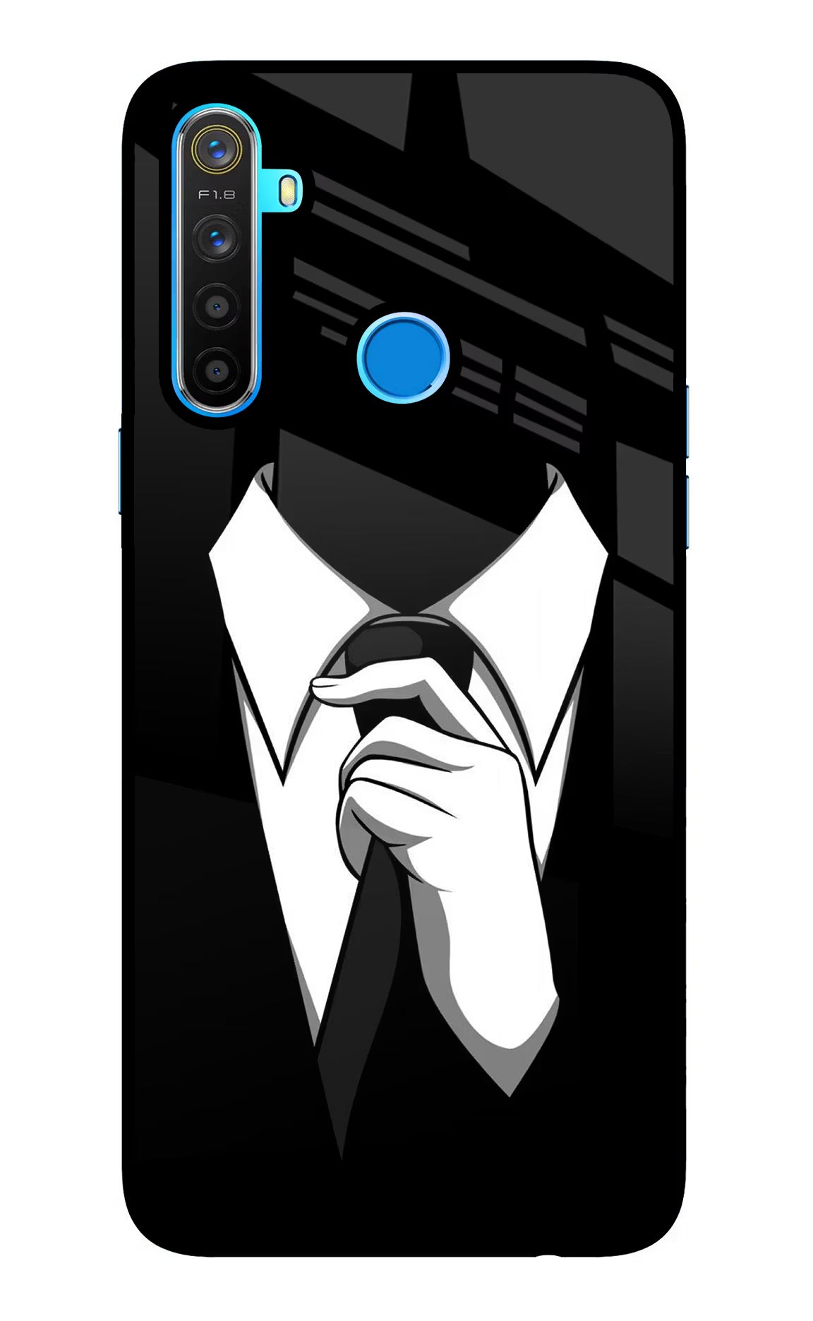 Black Tie Realme 5/5i/5s Glass Case Back Cover by Casekaro