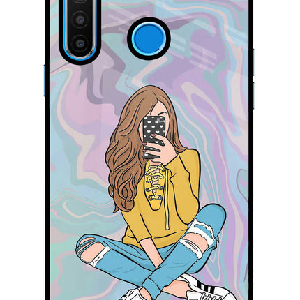 Selfie Girl Realme 5/5i/5s Glass Case Back Cover by Casekaro